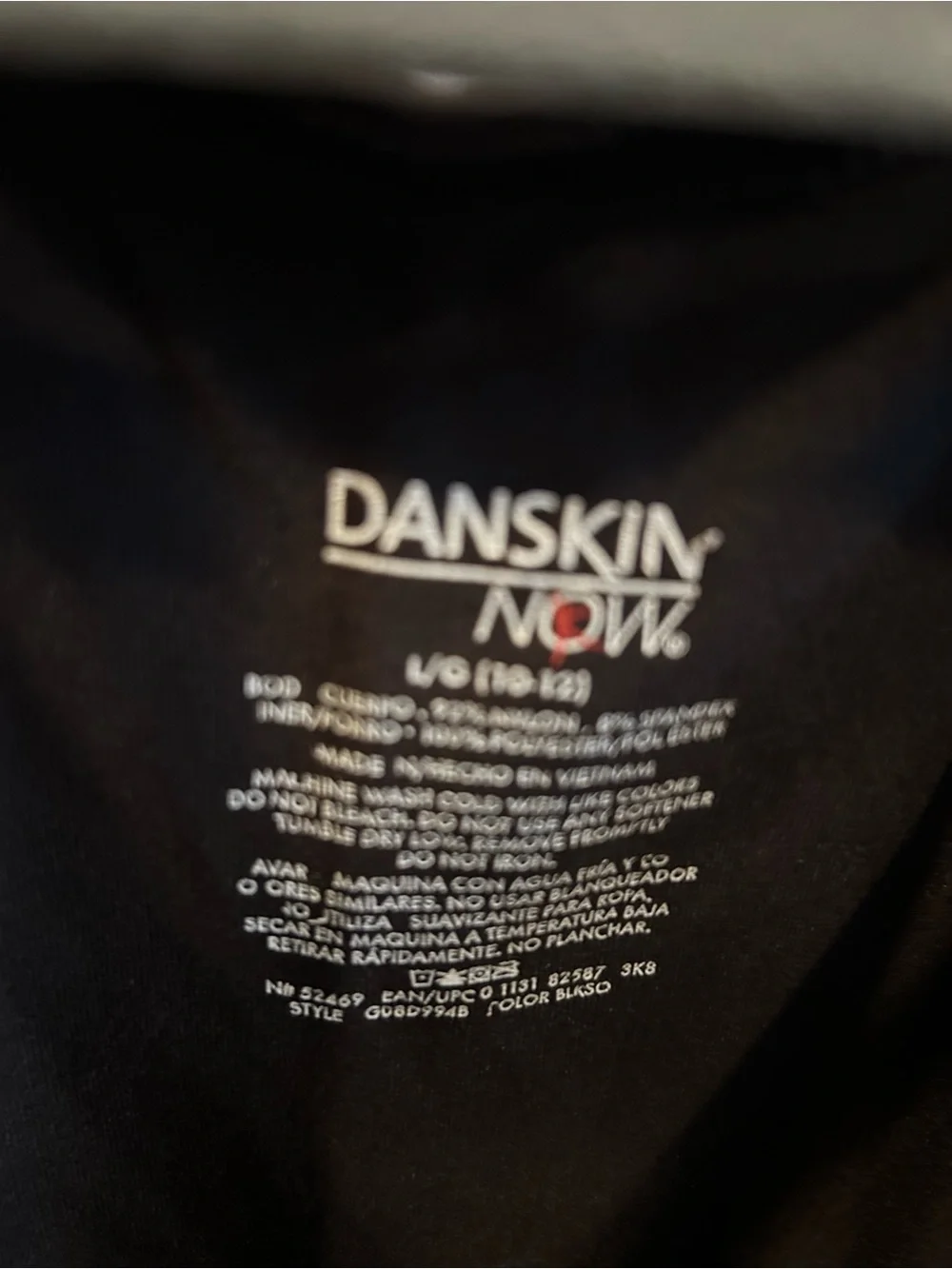 Danskin Now Black 3/4 Sleeve Dance Leotard with Crossing Back Straps - LG 10/12